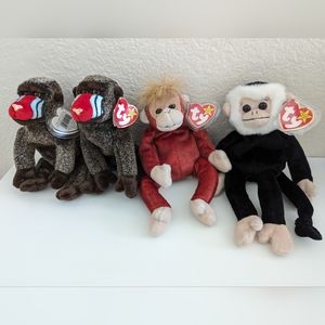 Vintage 1998-1999 Lot of 4 Ty Beanie Babies Primates!